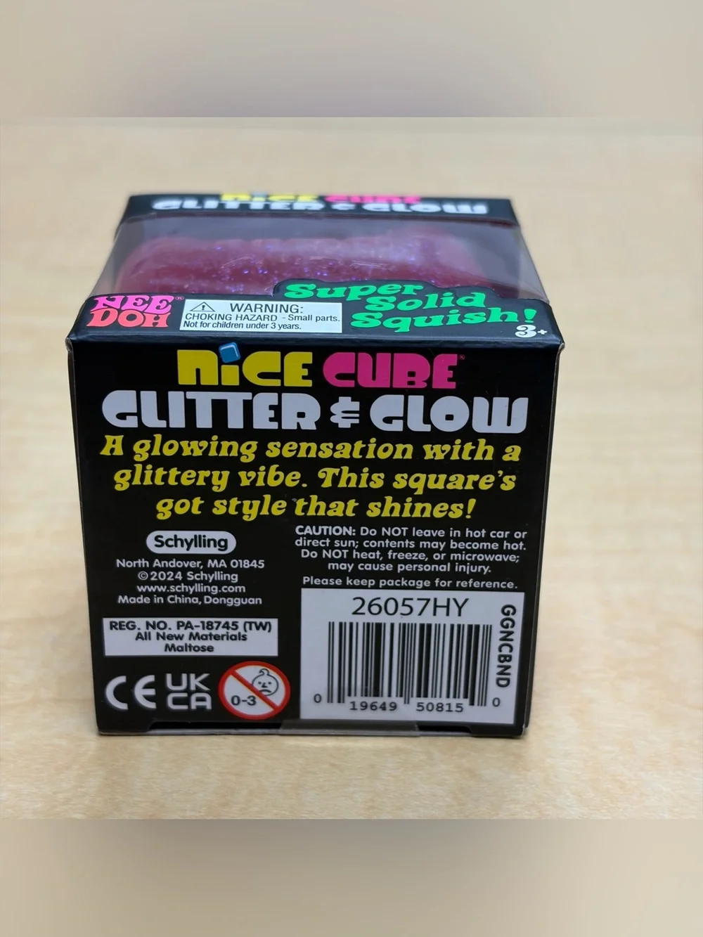 NeeDoh Nice Cube Glitter & Glow Squishy Stress Toy Pink Super Solid Squish New